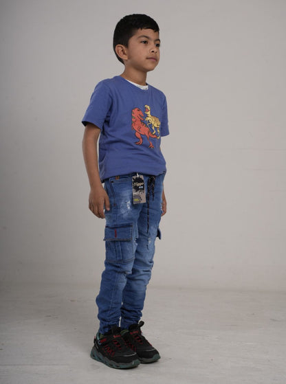 Pantalón en Jean cargo rígido camuflado para niño