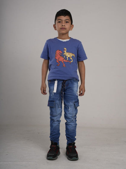Pantalón en Jean cargo rígido camuflado para niño