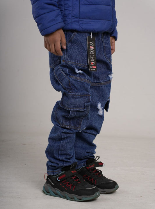 Pantalón en Jean cargo rígido camuflado para niño