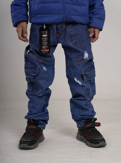 Pantalón en Jean cargo rígido camuflado para niño