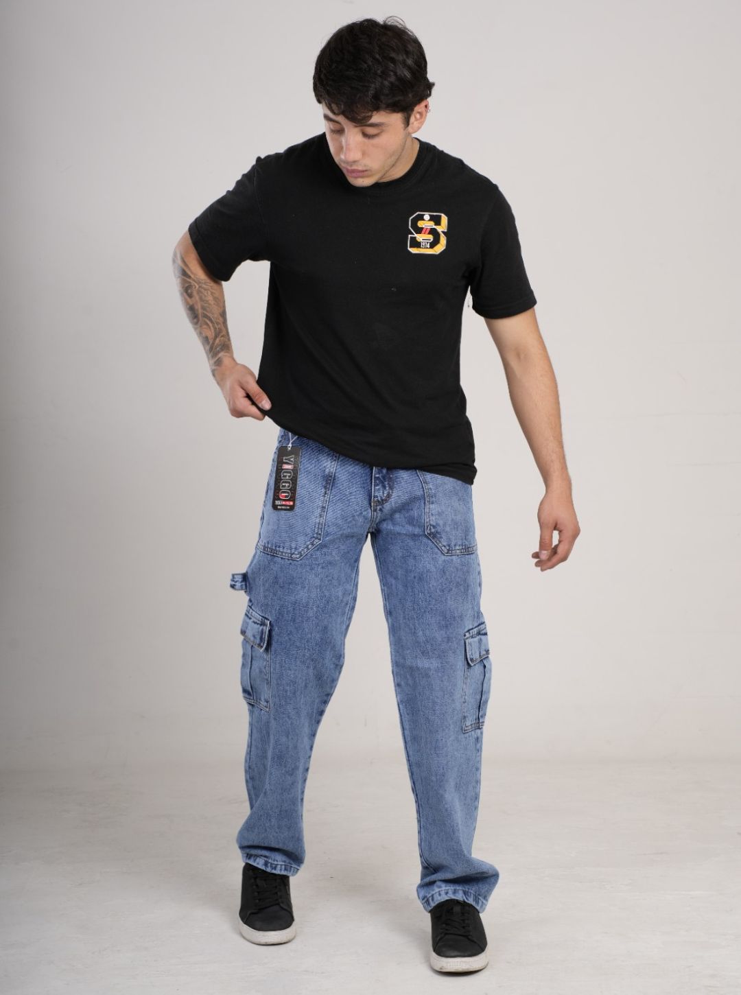 Pantalón en Jean Baggy cargo camuflado rígido PREMIUM