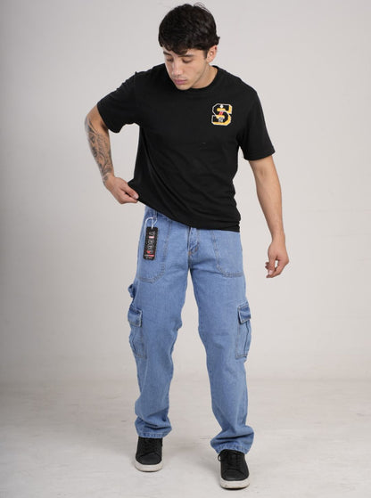 Pantalón en Jean Baggy cargo camuflado rígido PREMIUM