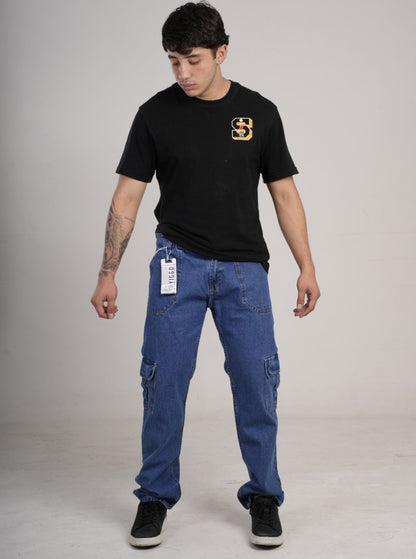 Pantalón en Jean Baggy cargo camuflado rígido PREMIUM