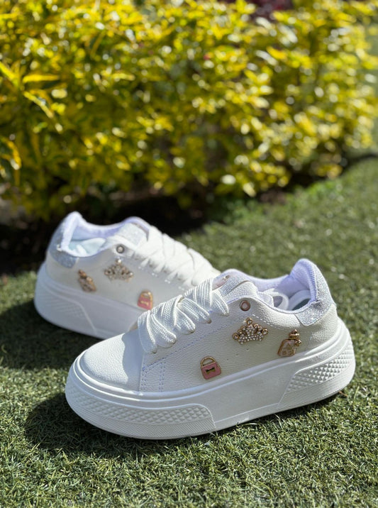 Tenis pryncess blancos- plateados
